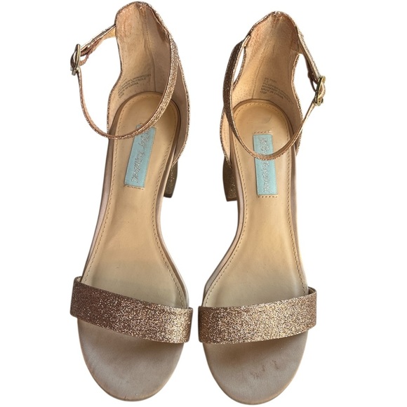 Betsey Johnson Gold Glitter Block Heel Sandals Size 7.5 - Picture 3 of 8